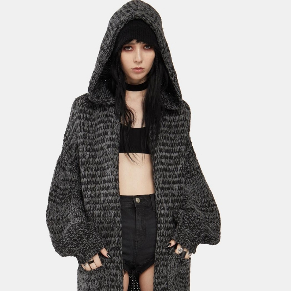 Free People Oversized Crofter Maxi Knit Cardigan Carbon Dust Color Sz Medium NWT - Picture 9 of 16